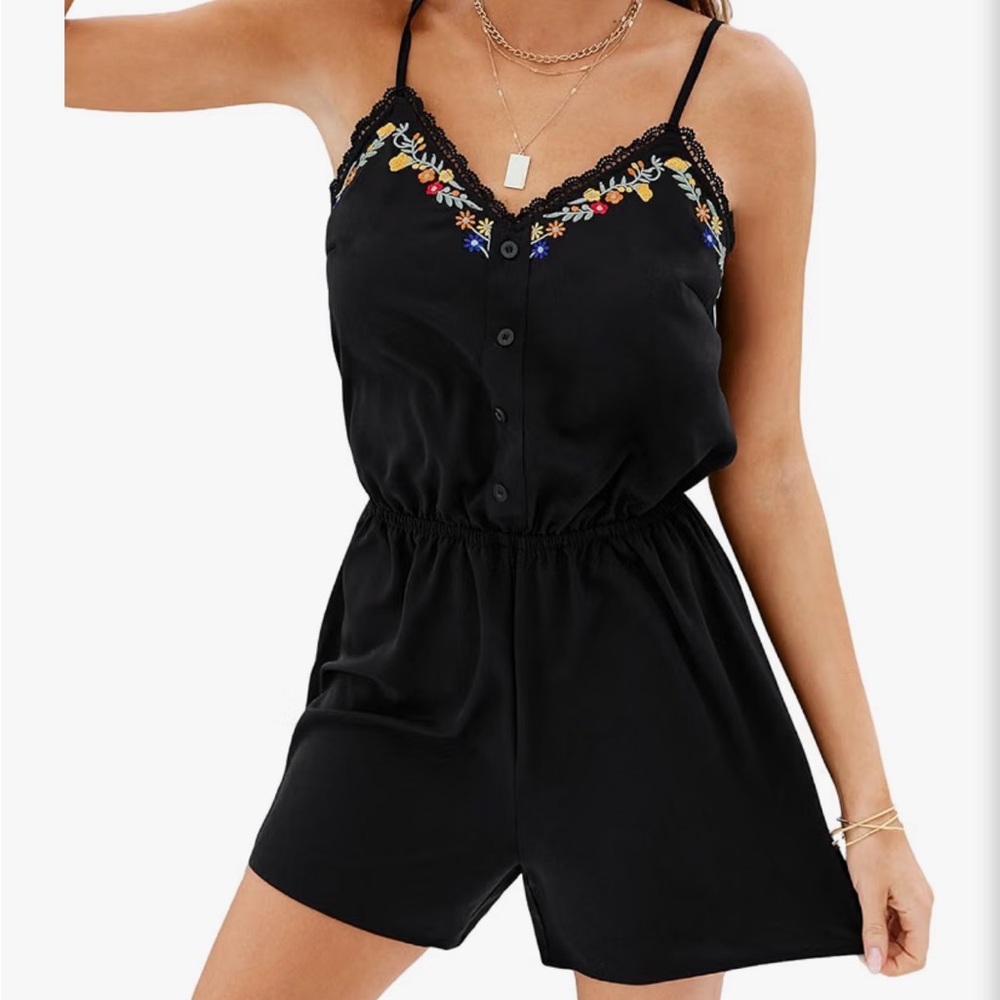 Women's embroidered black romper size M